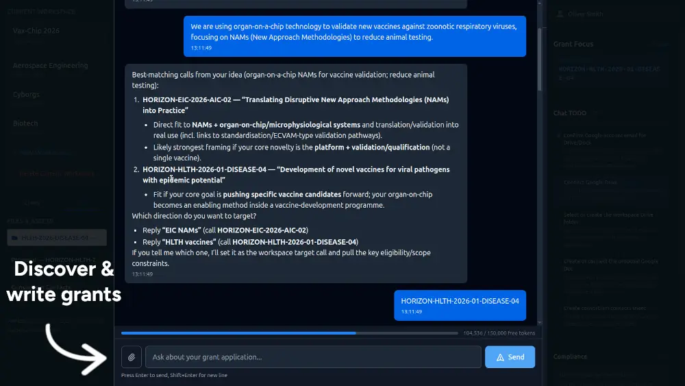 Grant discovery and writing interface